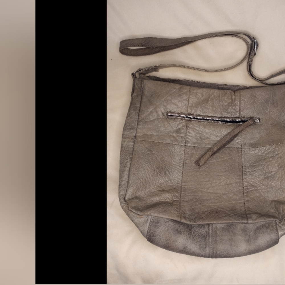 Anthropologie Taupe Leather Hobo with Woven Front Detail - Picture 5 of 9